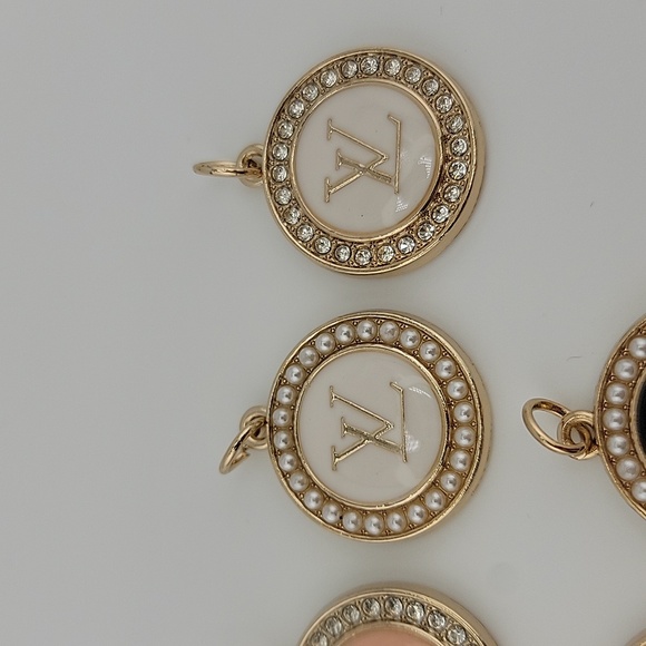 LV Gold Rhinestone Pearl Zipper Pull Charms - Picture 4 of 10